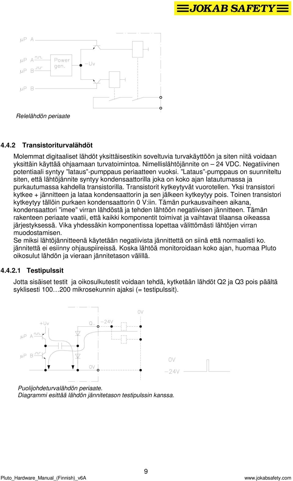 Lataus -pumppaus on suunniteltu siten, että lähtöjännite syntyy kondensaattorilla joka on koko ajan latautumassa ja purkautumassa kahdella transistorilla. Transistorit kytkeytyvät vuorotellen.