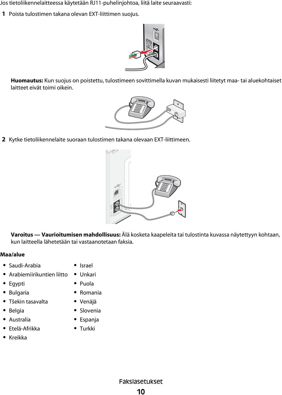 2 Kytke tietoliikennelaite suoraan tulostimen takana olevaan EXT-liittimeen.