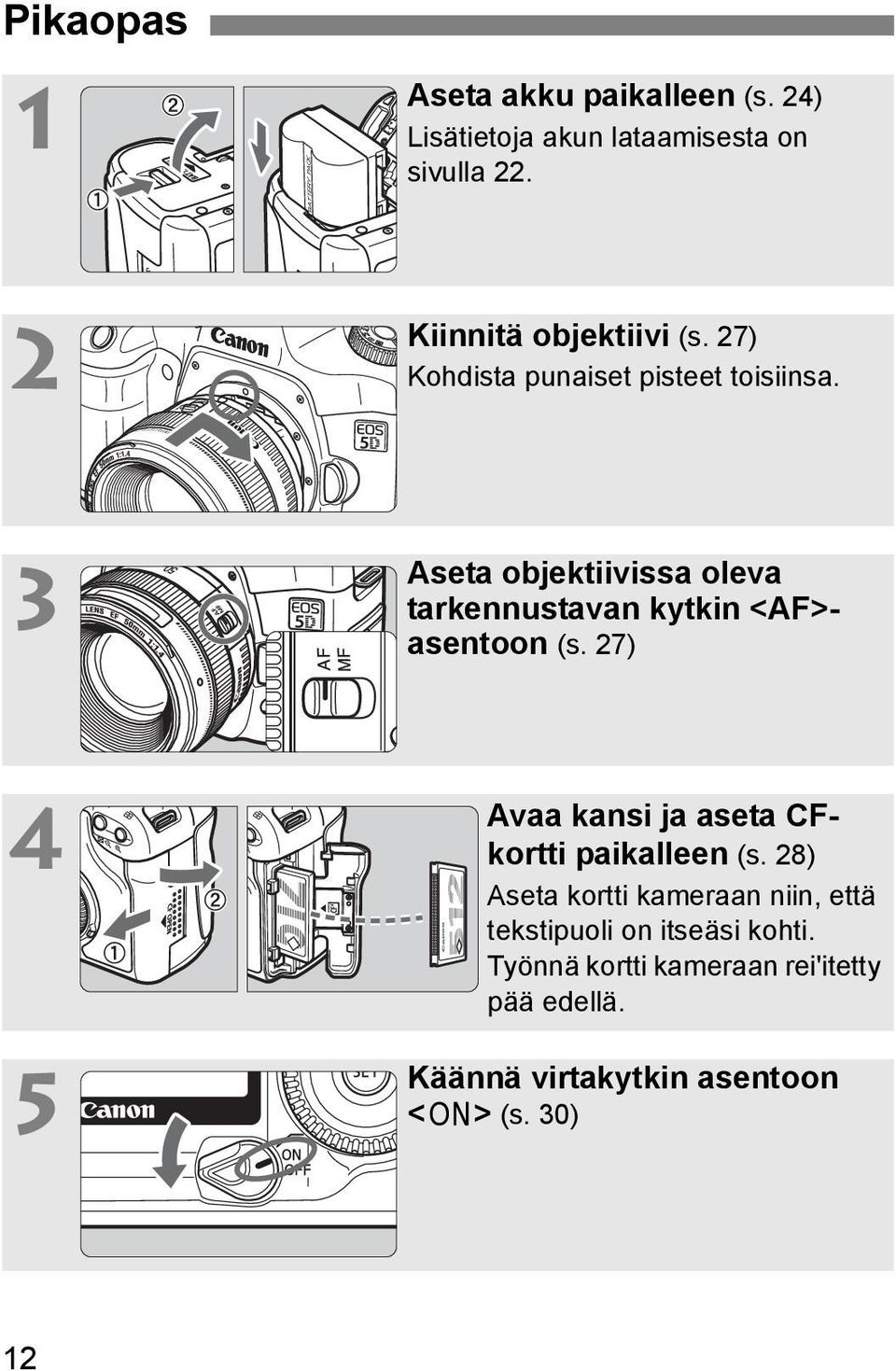 3 Aseta objektiivissa oleva tarkennustavan kytkin <AF>asentoon (s.