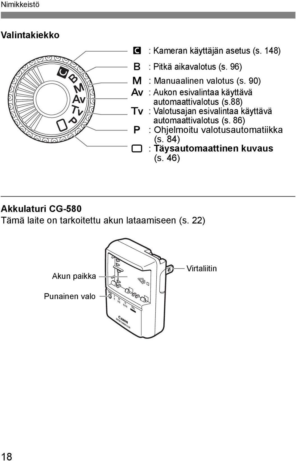 88) s : Valotusajan esivalintaa käyttävä automaattivalotus (s. 86) d : Ohjelmoitu valotusautomatiikka (s.