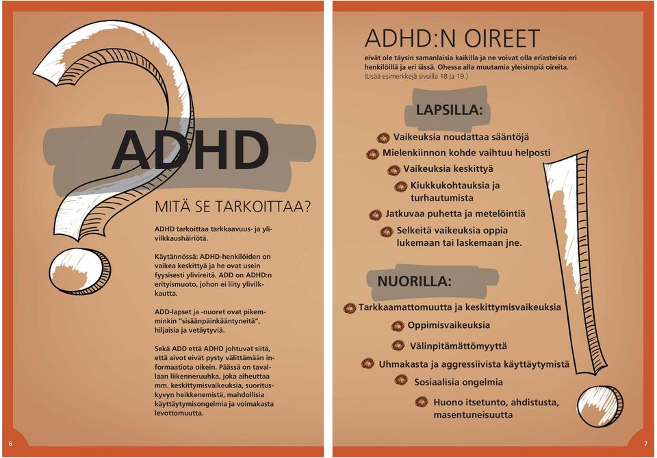 ADD on ADHD:n erityismuoto, johon ei liity ylivilkkautta. ADD-lapset ja -nuoret ovat pikemminkin sisäänpäinkääntyneitä, hiljaisia ja vetäytyviä.