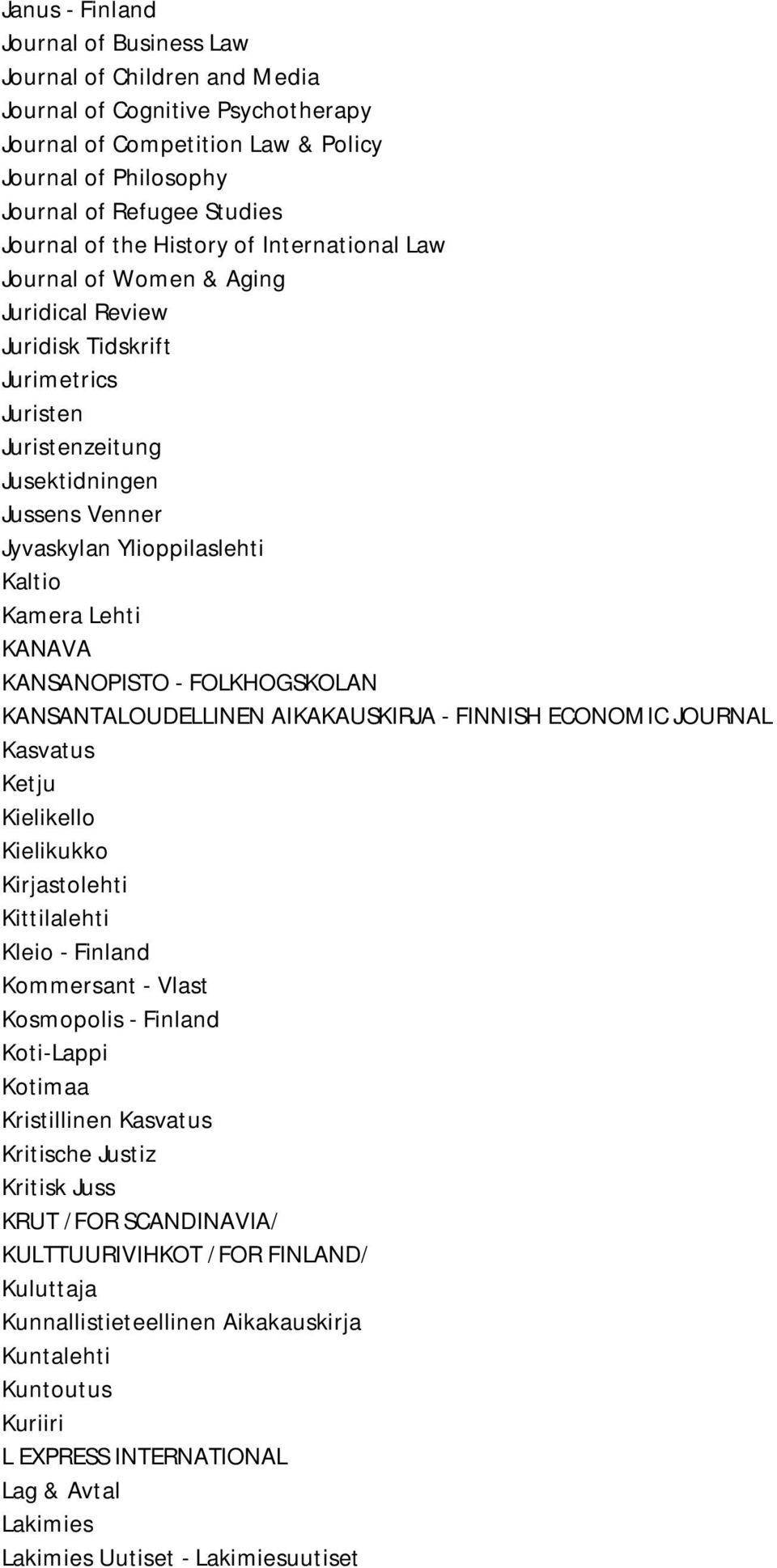 Kamera Lehti KANAVA KANSANOPISTO - FOLKHOGSKOLAN KANSANTALOUDELLINEN AIKAKAUSKIRJA - FINNISH ECONOMIC JOURNAL Kasvatus Ketju Kielikello Kielikukko Kirjastolehti Kittilalehti Kleio - Finland