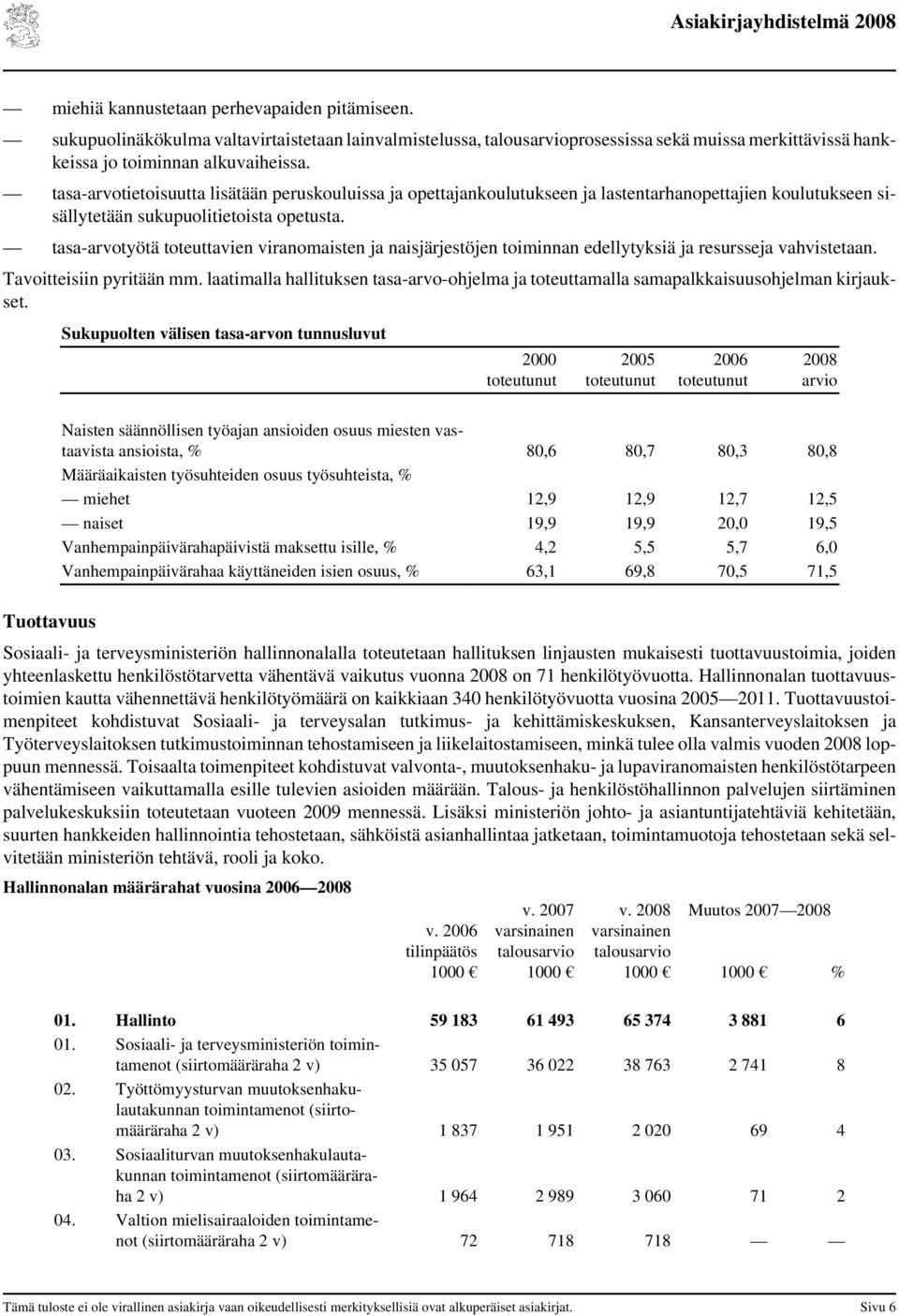 tasa-arvotyötä toteuttavien viranomaisten ja naisjärjestöjen toiminnan edellytyksiä ja resursseja vahvistetaan. Tavoitteisiin pyritään mm.