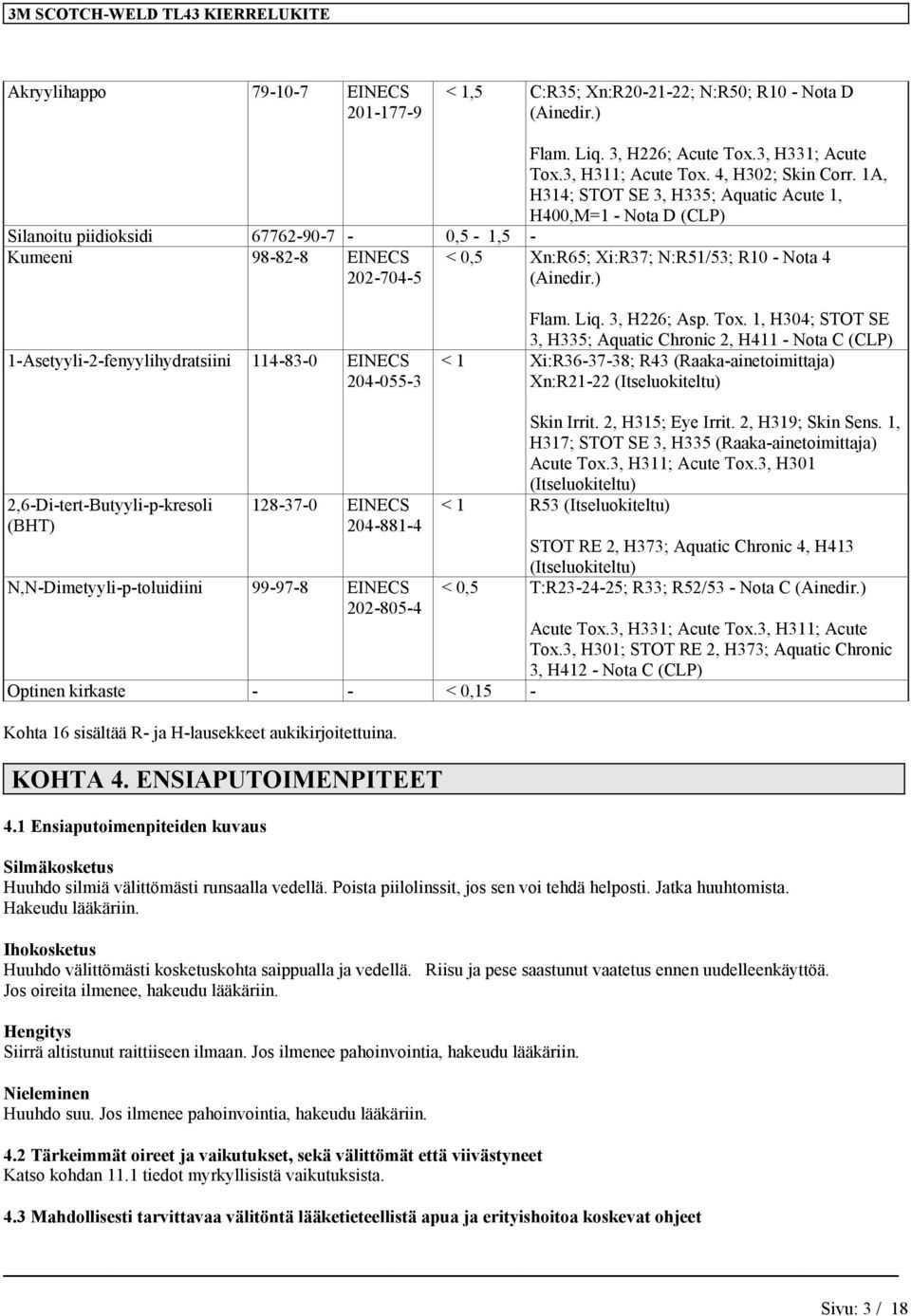 ) 1-Asetyyli-2-fenyylihydratsiini 114-83-0 EINECS 204-055-3 Flam. Liq. 3, H226; Asp. Tox.