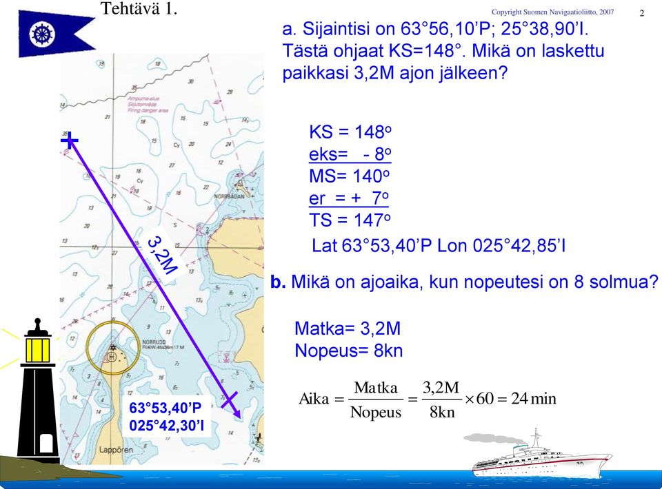 2 + KS = 148 o eks= - 8 o MS= 140 o er = + 7 o TS = 147 o Lat 63 53,40 P Lon 025