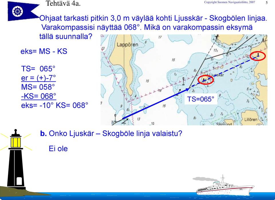 linjaa. Varakompassisi näyttää 068.