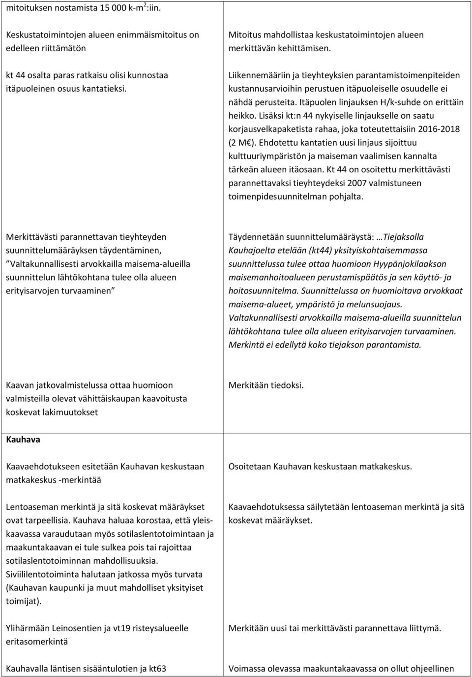 Liikennemääriin ja tieyhteyksien parantamistoimenpiteiden kustannusarvioihin perustuen itäpuoleiselle osuudelle ei nähdä perusteita. Itäpuolen linjauksen H/k suhde on erittäin heikko.