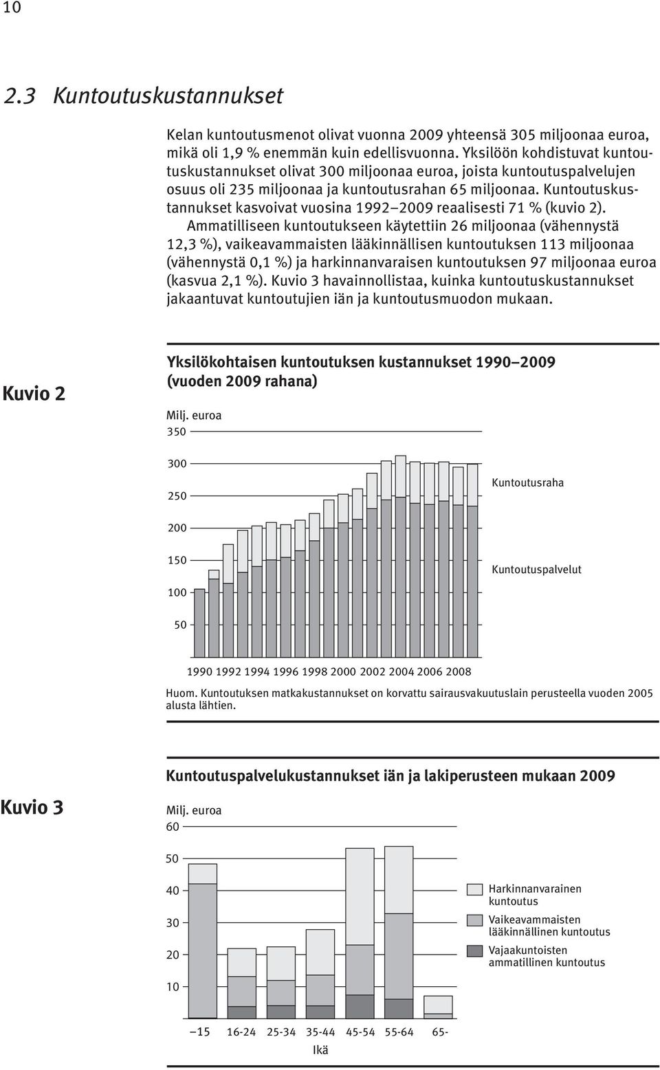 Kuntoutuskustannukset kasvoivat vuosina 1992 2009 reaalisesti 71 % (kuvio 2).