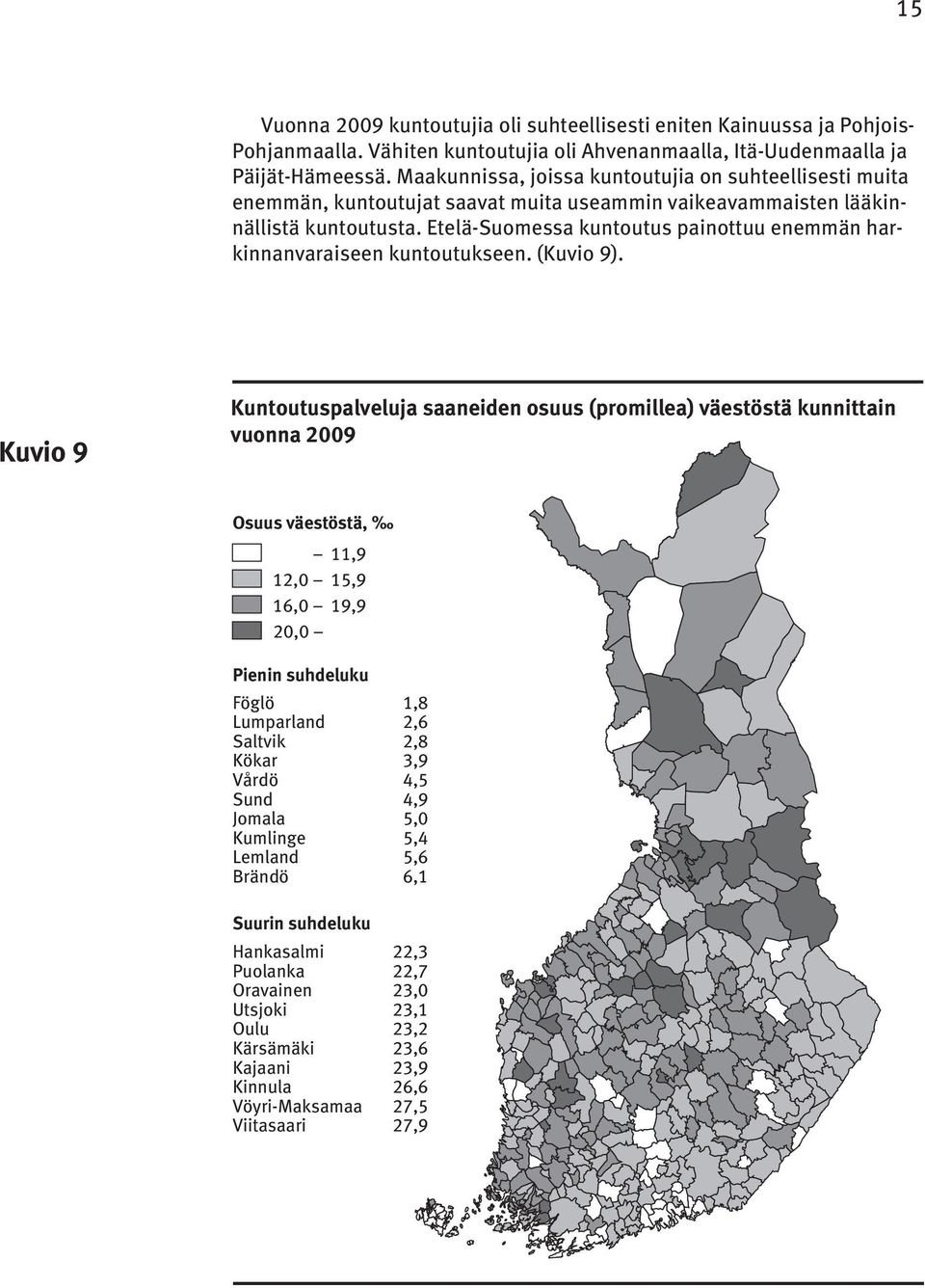 Etelä-Suomessa kuntoutus painottuu enemmän harkinnanvaraiseen kuntoutukseen. (Kuvio 9).