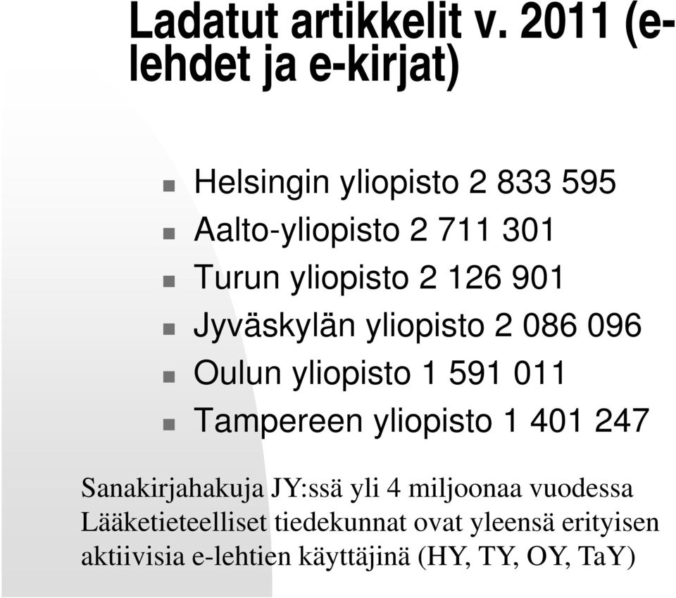 yliopisto 2 126 901 Jyväskylän yliopisto 2 086 096 Oulun yliopisto 1 591 011 Tampereen