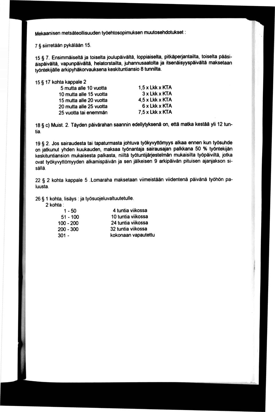 arkipyhäkorvauksena keskituntiansio 8 tunnilta. 15 17 kohta kappale 2 5 mutta alle 10 vuotta 10 mutta alle 15 vuotta 15 mutta alle 20 vuotta 20 mutta alle 25 vuotta 25 vuotta tai enemmän 1.