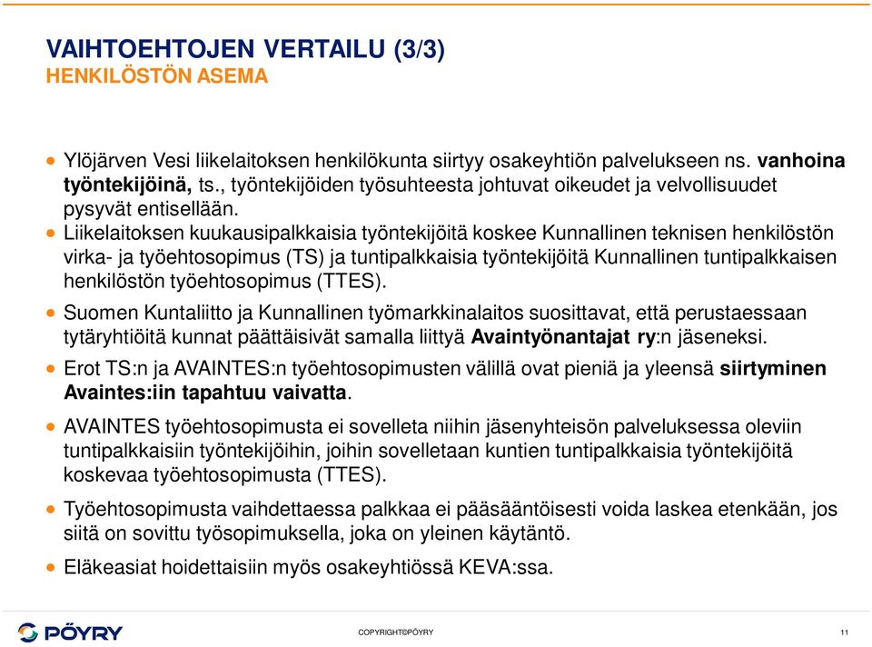 Liikelaitoksen kuukausipalkkaisia työntekijöitä koskee Kunnallinen teknisen henkilöstön virka- ja työehtosopimus (TS) ja tuntipalkkaisia työntekijöitä Kunnallinen tuntipalkkaisen henkilöstön