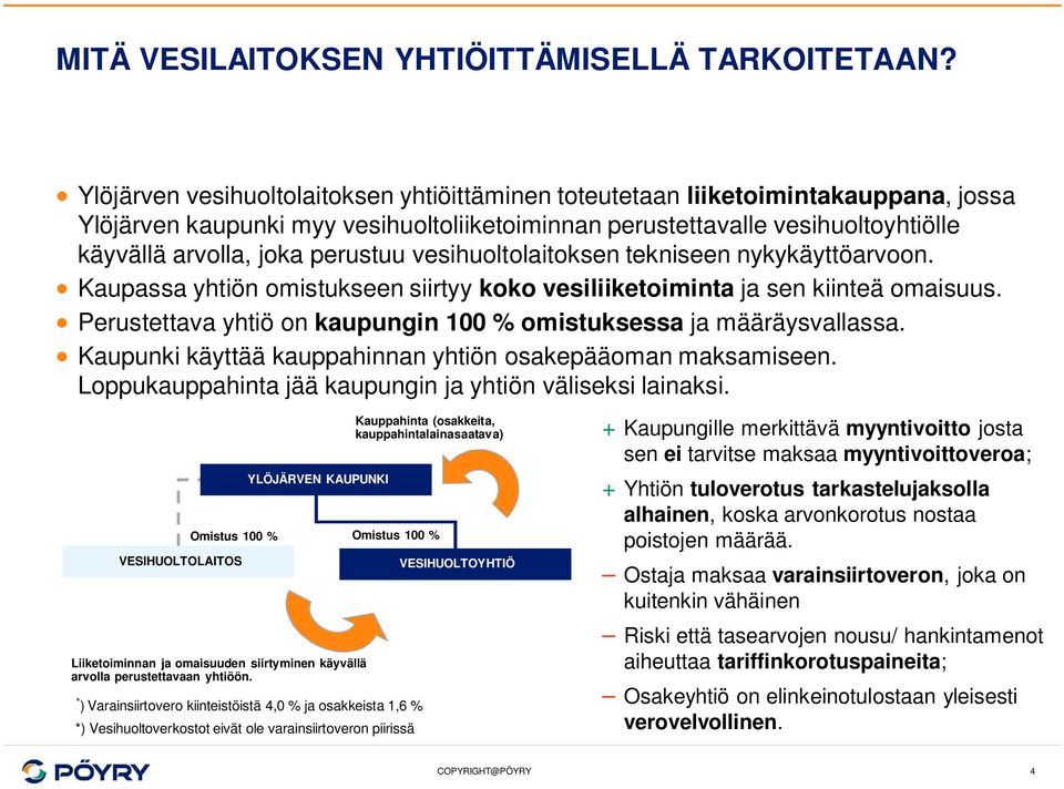 perustuu vesihuoltolaitoksen tekniseen nykykäyttöarvoon. Kaupassa yhtiön omistukseen siirtyy koko vesiliiketoiminta ja sen kiinteä omaisuus.