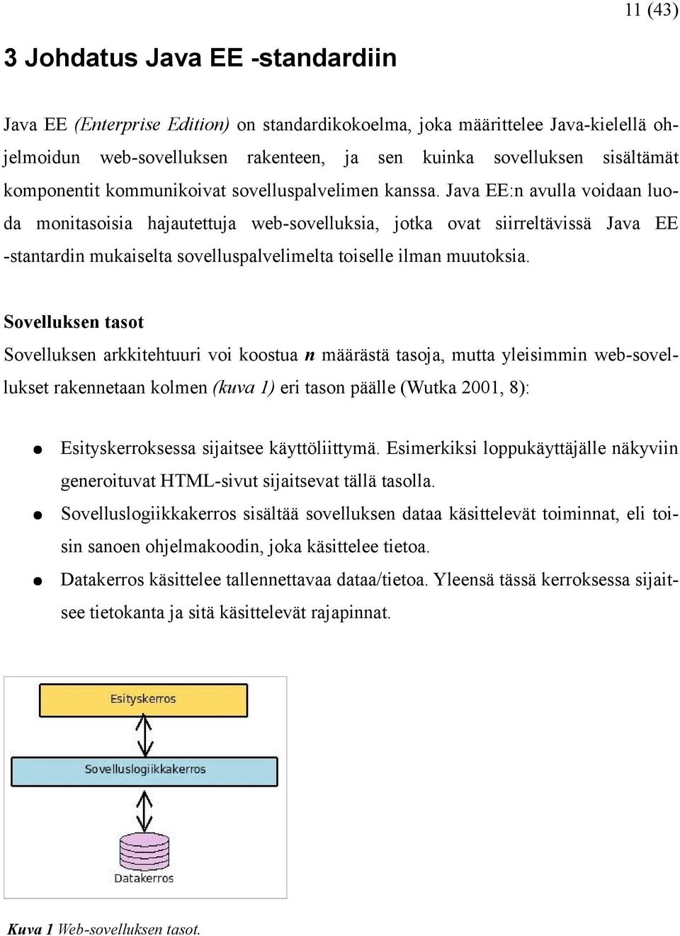 Java EE:n avulla voidaan luoda monitasoisia hajautettuja web-sovelluksia, jotka ovat siirreltävissä Java EE -stantardin mukaiselta sovelluspalvelimelta toiselle ilman muutoksia.