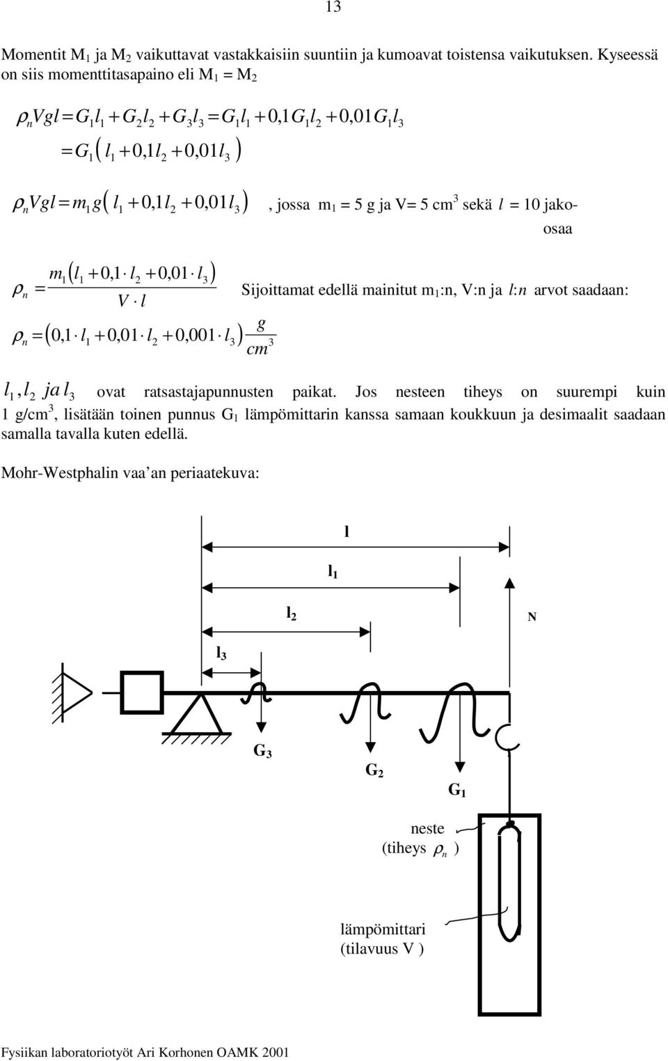 jako- 3 ( 0, 0, 0 ) 3 m l l l ρ V l ( 0, 0, 0 0, 00 ) ρ l l l osaa Sjottamat eellä matut m :, V: ja l: avot saaaa: g cm 3 3 l, l ja l ovat atsastajapuuste pakat.