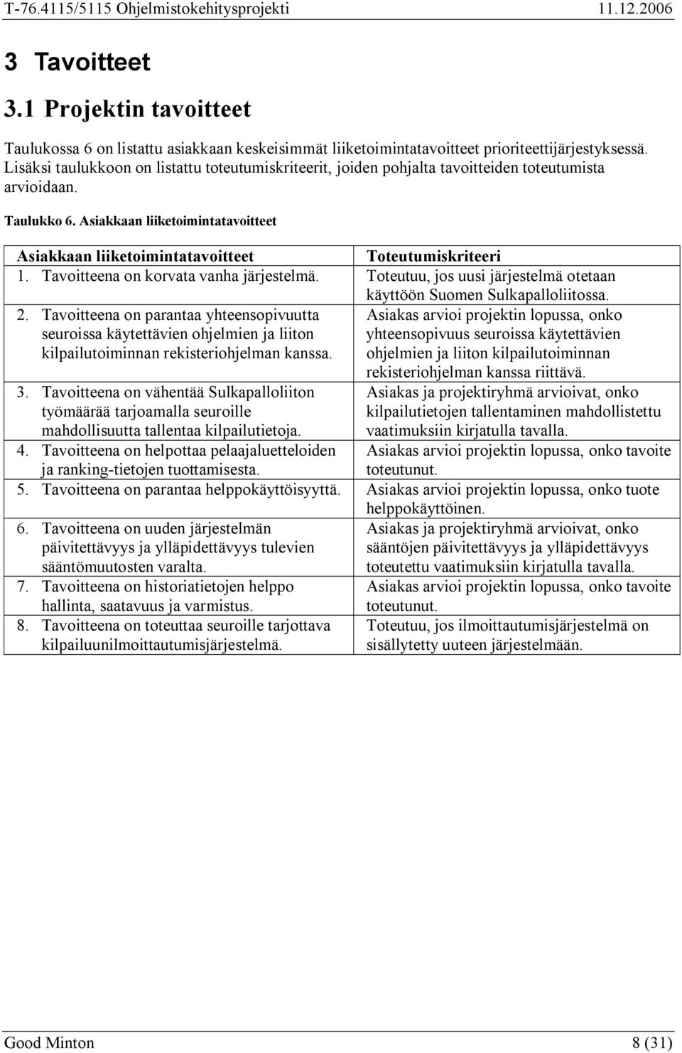 Asiakkaan liiketoimintatavoitteet Asiakkaan liiketoimintatavoitteet Toteutumiskriteeri 1. Tavoitteena on korvata vanha järjestelmä.