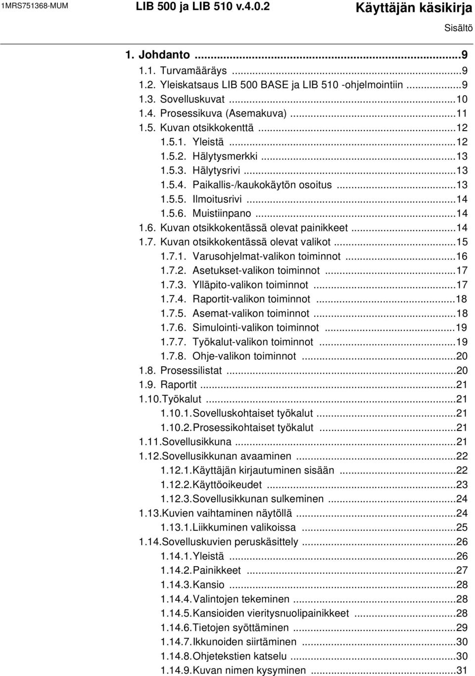 Muistiinpano...14 1.6. Kuvan otsikkokentässä olevat painikkeet...14 1.7. Kuvan otsikkokentässä olevat valikot...15 1.7.1. Varusohjelmat-valikon toiminnot...16 1.7.2. Asetukset-valikon toiminnot...17 1.