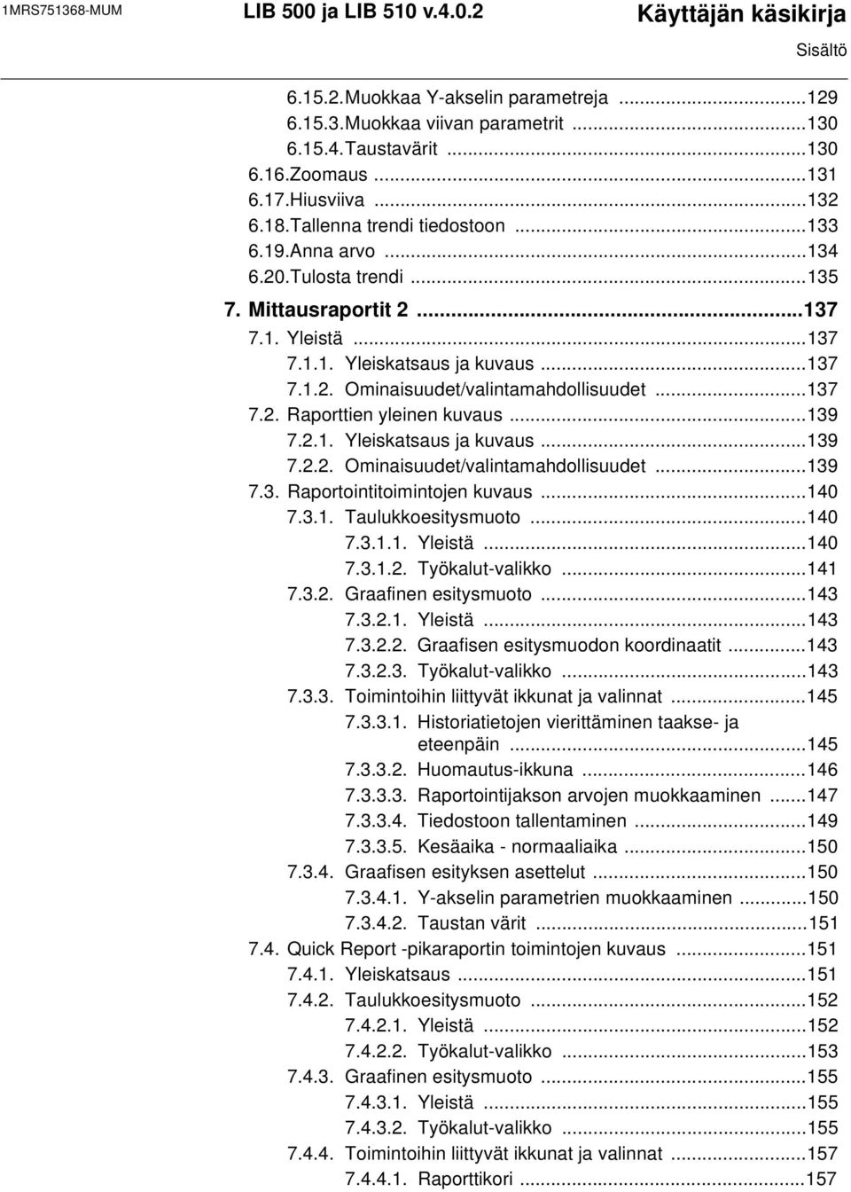 ..137 7.2. Raporttien yleinen kuvaus...139 7.2.1. Yleiskatsaus ja kuvaus...139 7.2.2. Ominaisuudet/valintamahdollisuudet...139 7.3. Raportointitoimintojen kuvaus...140 7.3.1. Taulukkoesitysmuoto.