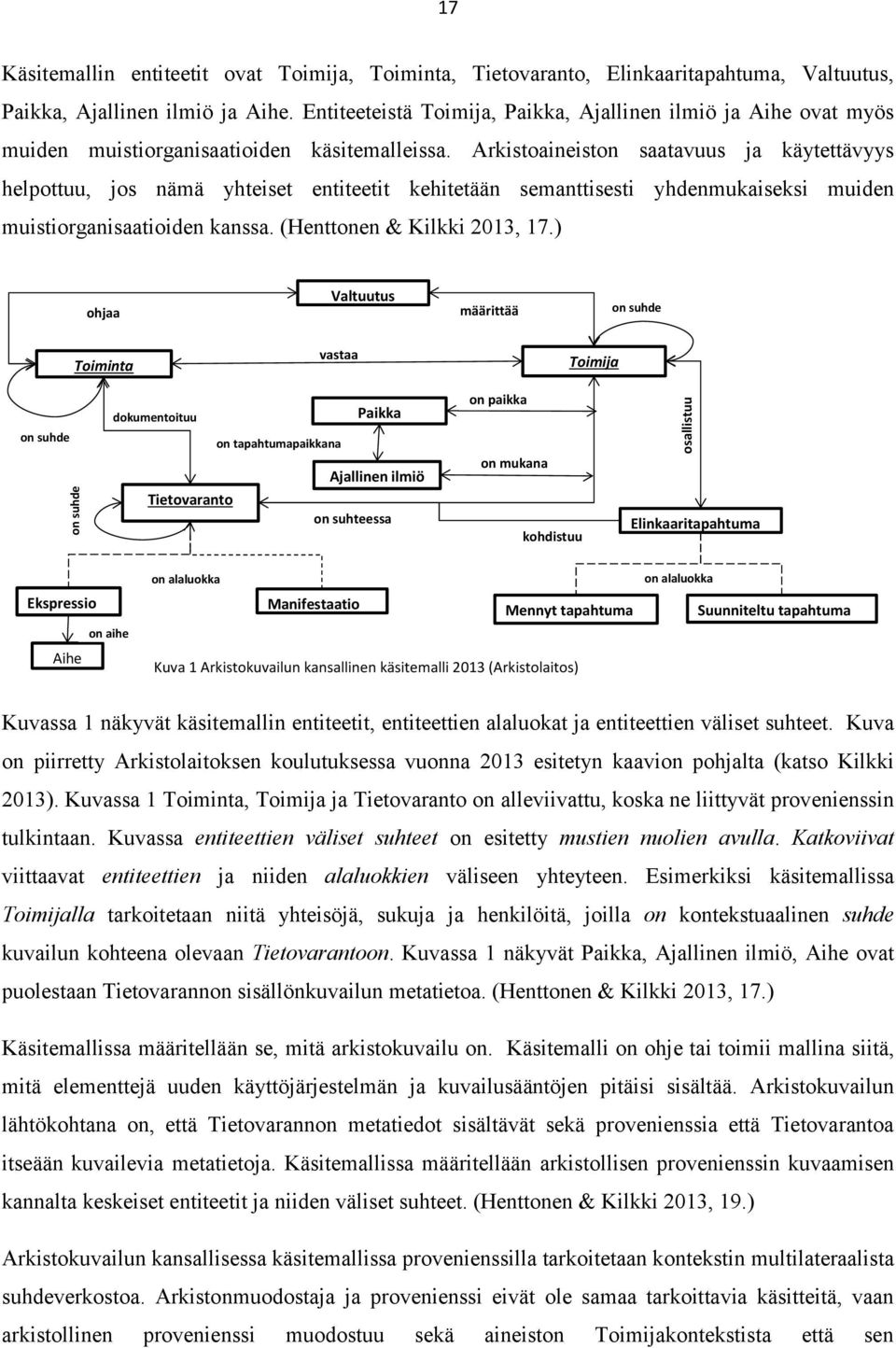 Arkistoaineiston saatavuus ja käytettävyys helpottuu, jos nämä yhteiset entiteetit kehitetään semanttisesti yhdenmukaiseksi muiden muistiorganisaatioiden kanssa. (Henttonen & Kilkki 2013, 17.