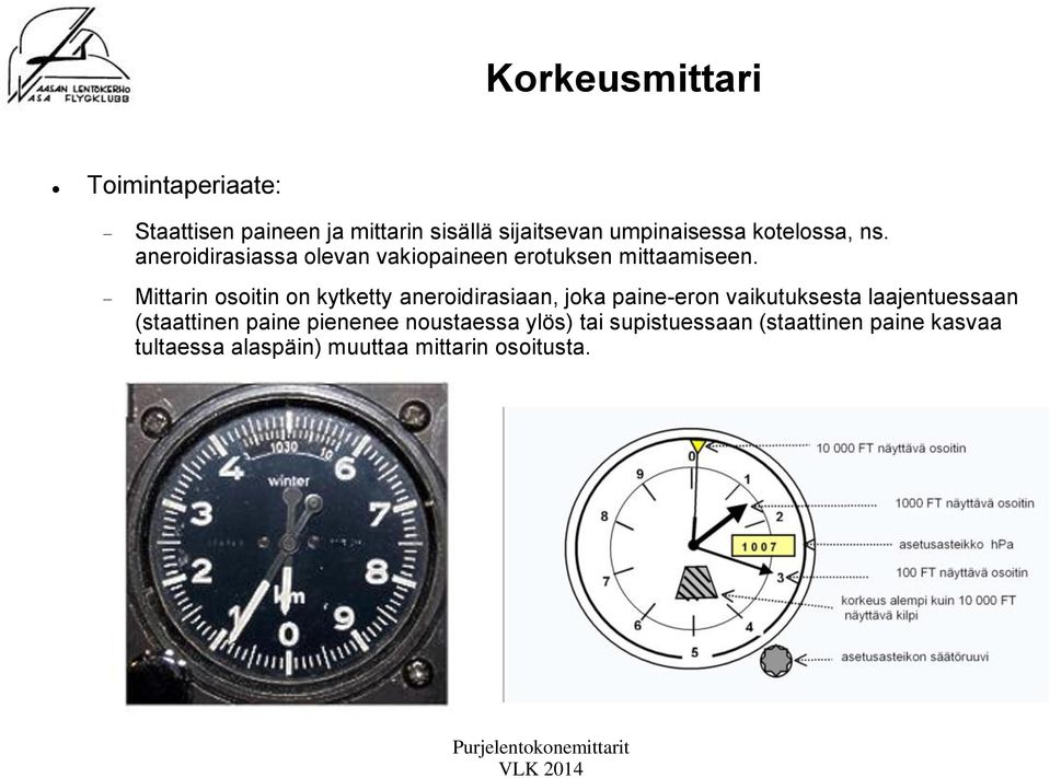 Mittarin osoitin on kytketty aneroidirasiaan, joka paine-eron vaikutuksesta laajentuessaan