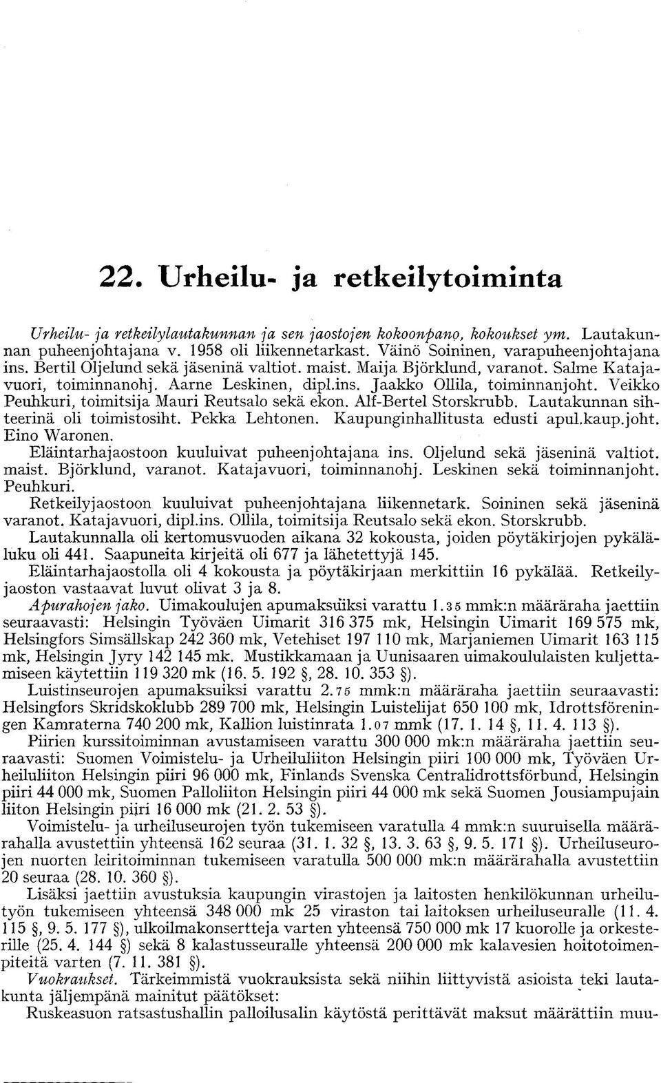 Veikko Peuhkuri, toimitsija Mauri Reutsalo sekä ekon. Alf-Bertel Storskrubb. Lautakunnan sihteerinä oli toimistosiht. Pekka Lehtonen. Kaupunginhallitusta edusti apul.kaup.joht. Eino Waronen.