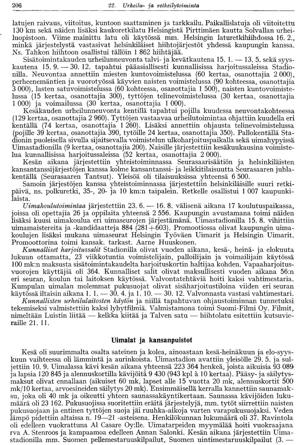 2., minkä järjestelystä vastasivat helsinkiläiset hiihtojärjestöt yhdessä kaupungin kanssa. Ns. Talikon hiihtoon osallistui tällöin 1 862 hiihtäjää.