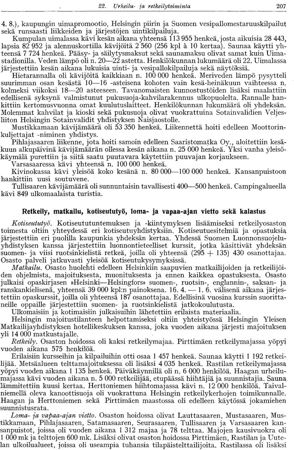 Pääsy- ja säilytysmaksut sekä saunamaksu olivat samat kuin Uimastadionilla. Veden lämpö oli n. 20 22 astetta. Henkilökunnan lukumäärä oli 22.