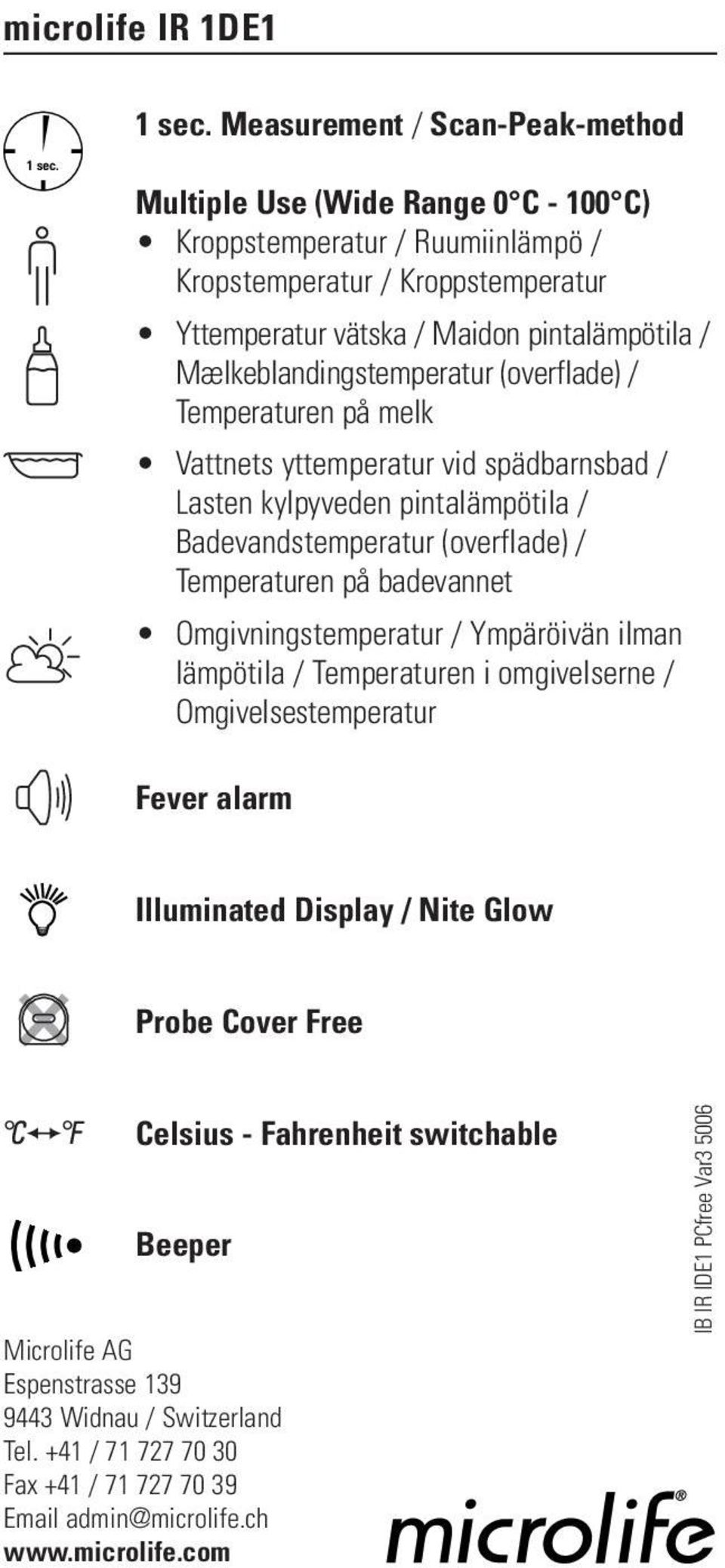 Temperaturen på melk Vattnets yttemperatur vid spädbarnsbad / Lasten kylpyveden pintalämpötila / Badevandstemperatur (overflade) / Temperaturen på badevannet Omgivningstemperatur / Ympäröivän ilman