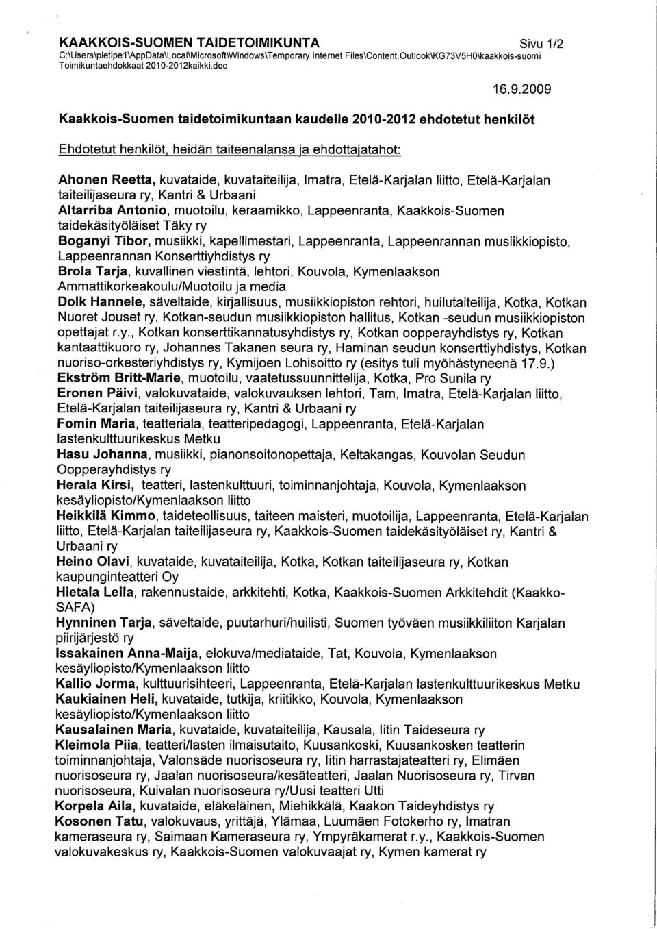 Etelä-Karjalan liitto, Etelä-Karjalan taiteilijaseura ry, Kantri & Urbaani Altarriba Antonio, muotoilu, keraamikko, Lappeenranta, Kaakkois-Suomen taidekäsityöläiset Täky ry Boganyi Tibor, musiikki,