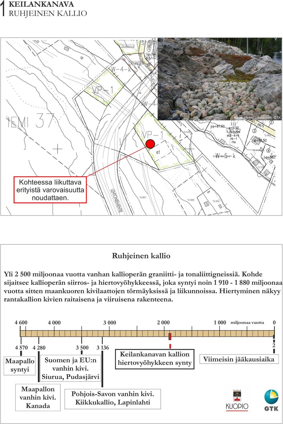 Kohde sijitsee llioperän siirros- j hiertovyöhykkeessä, jo no - miljoon vott sitten mnkoren kivilttojen törmäyksissä j liiknnoiss.