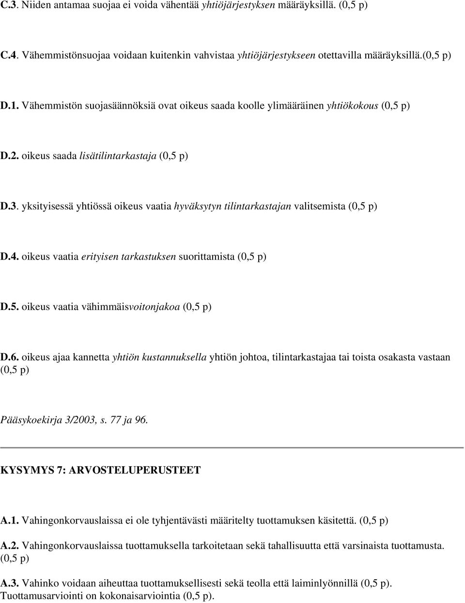 4. oikeus vaatia erityisen tarkastuksen suorittamista D.5. oikeus vaatia vähimmäisvoitonjakoa D.6.