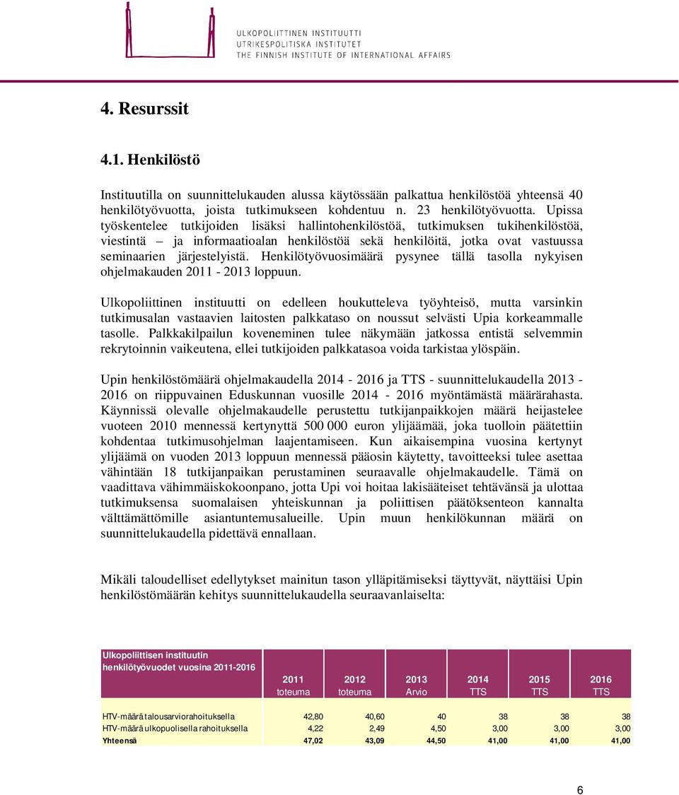 Henkilötyövuosimäärä pysynee tällä tasolla nykyisen ohjelmakauden 2011-2013 loppuun.