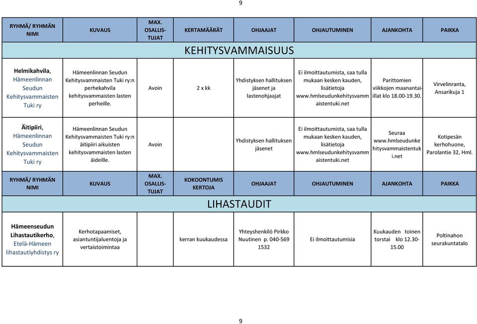 net Parittomien viikkojen maanantaiillat klo 18.00-19.30.