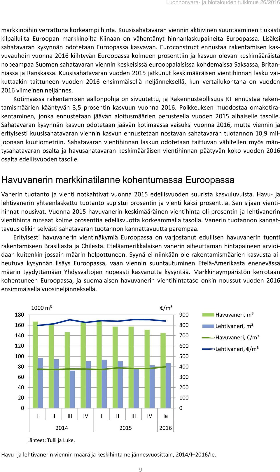 Euroconstruct ennustaa rakentamisen kasvuvauhdin vuonna 216 kiihtyvän Euroopassa kolmeen prosenttiin ja kasvun olevan keskimääräistä nopeampaa Suomen sahatavaran viennin keskeisissä eurooppalaisissa