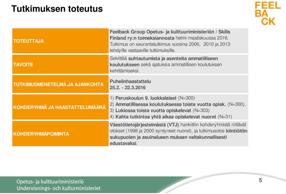 Selvittää suhtautumista ja asenteita ammatilliseen koulutukseen sekä ajatuksia ammatillisen koulutuksen kehittämiseksi. Puhelinhaastattelu 5.. -..06 ) Peruskoulun 9.