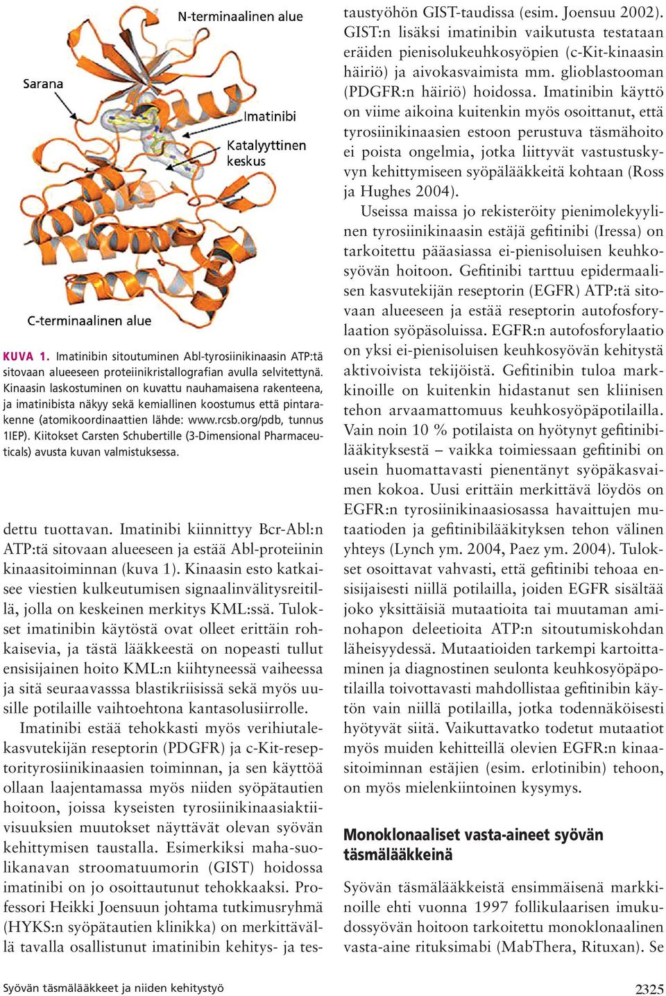 Kiitokset Carsten Schubertille (3-Dimensional Pharmaceuticals) avusta kuvan valmistuksessa. Syövän täsmälääkkeet ja niiden kehitystyö dettu tuottavan.