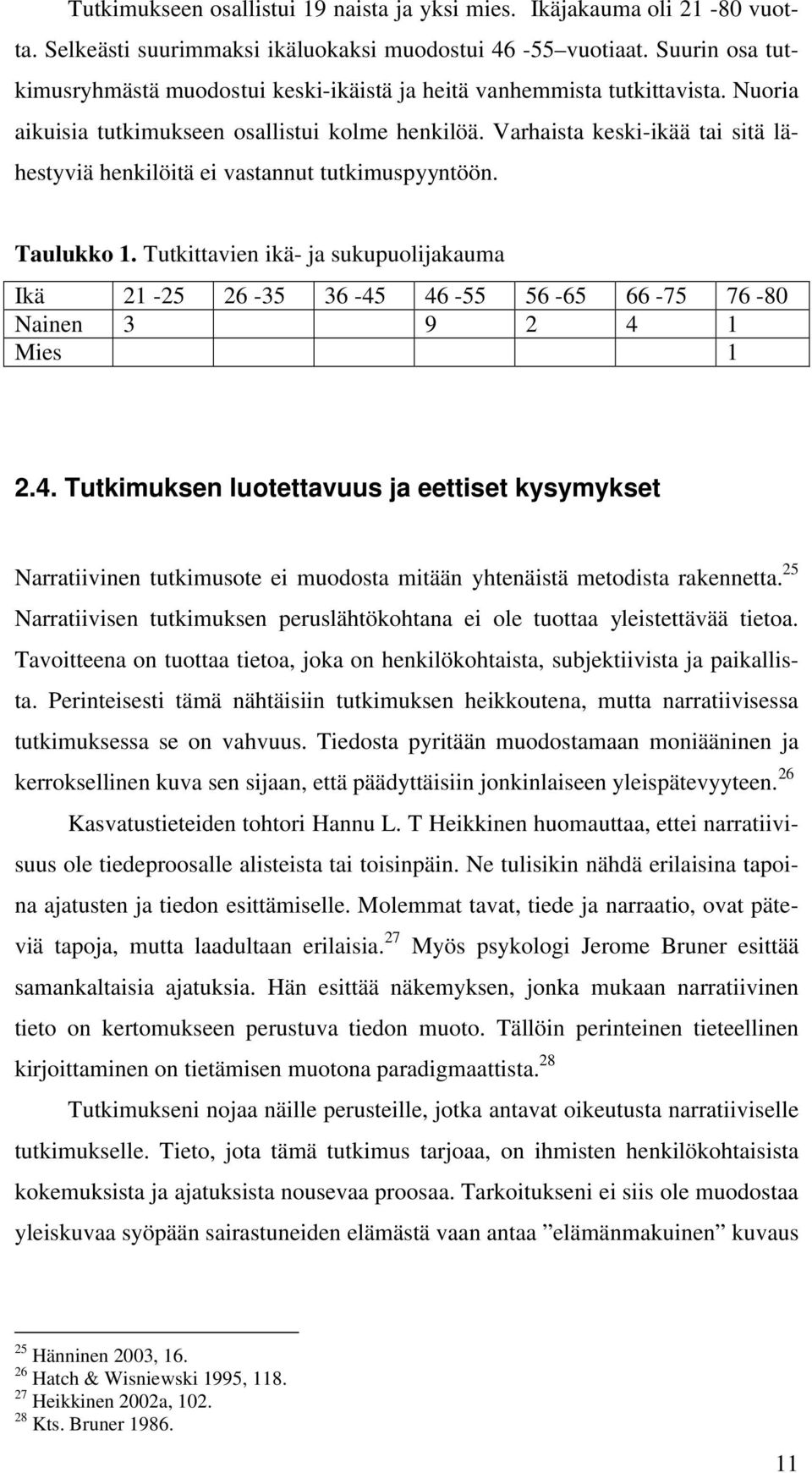 Varhaista keski-ikää tai sitä lähestyviä henkilöitä ei vastannut tutkimuspyyntöön. Taulukko 1.