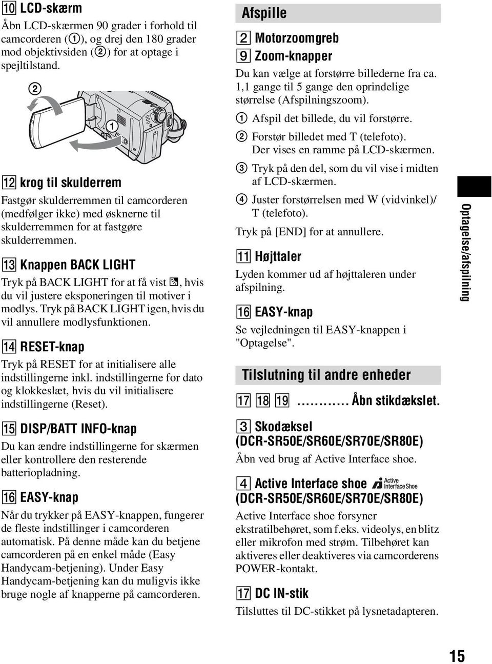 , hvis du vil justere eksponeringen til motiver i modlys. Tryk på BACK LIGHT igen, hvis du vil annullere modlysfunktionen. qf RESET-knap Tryk på RESET for at initialisere alle indstillingerne inkl.