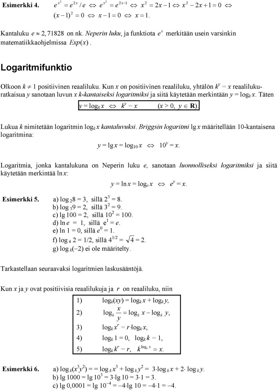 Kun on positiivinen reaaliluu, yhtälön y = reaaliluurataisua y sanotaan luvun -antaisesi logaritmisi ja siitä äytetään merintään y = log. Täten y = log y = ( > 0, y R).