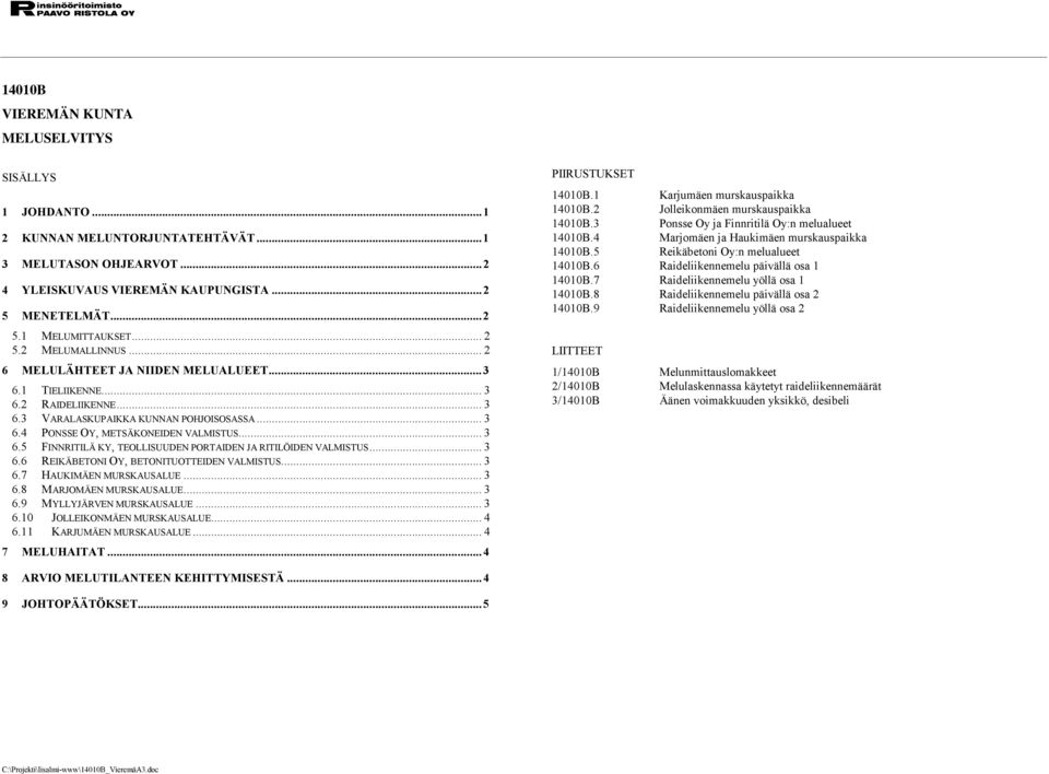 .. 3 6.6 REIKÄBETONI OY, BETONITUOTTEIDEN VALMISTUS... 3 6.7 HAUKIMÄEN MURSKAUSALUE... 3 6.8 MARJOMÄEN MURSKAUSALUE... 3 6.9 MYLLYJÄRVEN MURSKAUSALUE... 3 6.10 JOLLEIKONMÄEN MURSKAUSALUE... 4 6.