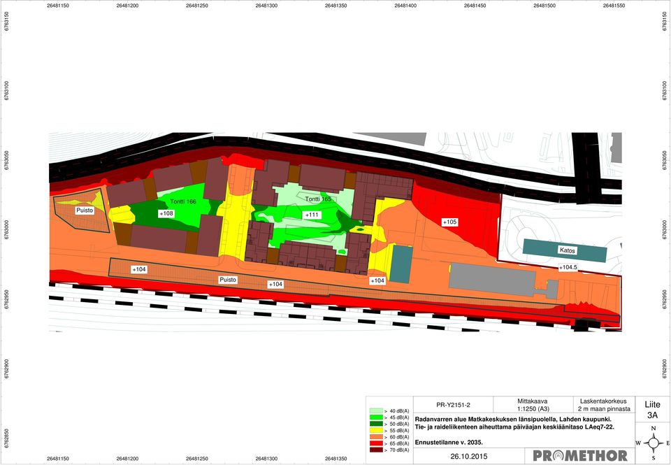 PR-Y2151-2 Mittakaava 1:1250 (A3) Laskentakorkeus 2 m maan pinnasta Radanvarren alue Matkakeskuksen