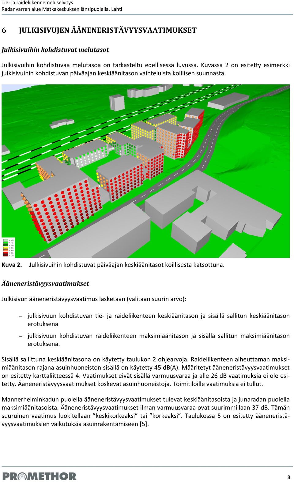 Julkisivuihin kohdistuvat päiväajan keskiäänitasot koillisesta katsottuna.