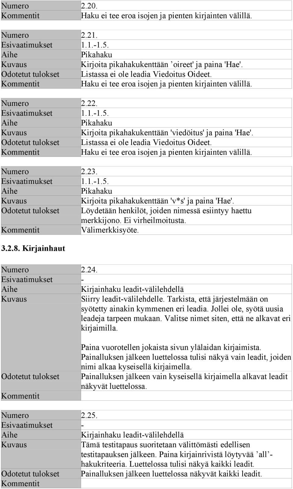 Pikahaku Kirjoita pikahakukenttään 'viedöitus' ja paina 'Hae'. Odotetut tulokset Listassa ei ole leadia Viedoitus Oideet. Haku ei tee eroa isojen ja pienten kirjainten välillä. Numero 2.23.