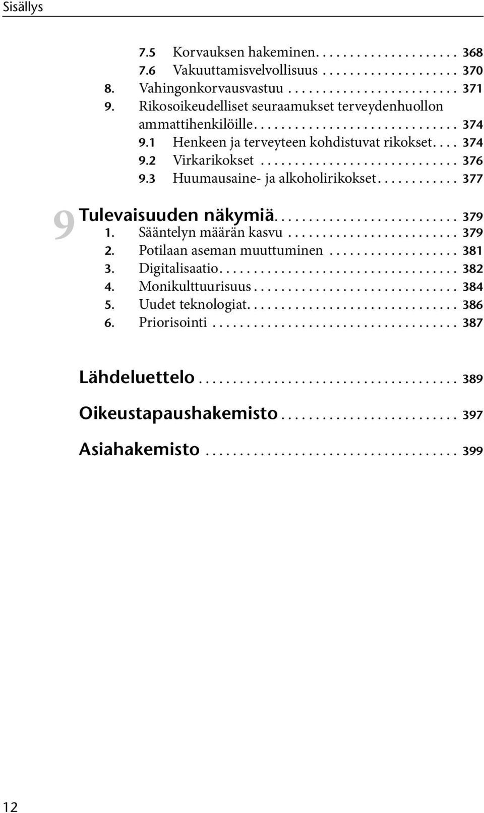 3 Huumausaine- ja alkoholirikokset............ 377 9Tulevaisuuden näkymiä........................... 379 1. Sääntelyn määrän kasvu......................... 379 2. Potilaan aseman muuttuminen................... 381 3.