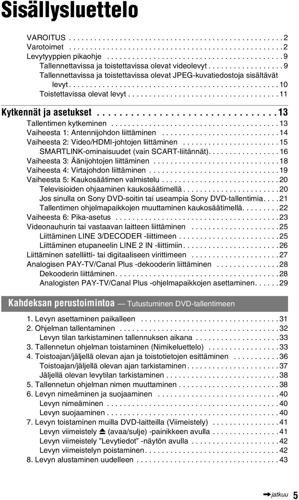 ................................................. 10 Toistettavissa olevat levyt.................................... 11 Kytkennät ja asetukset................................13 Tallentimen kytkeminen.