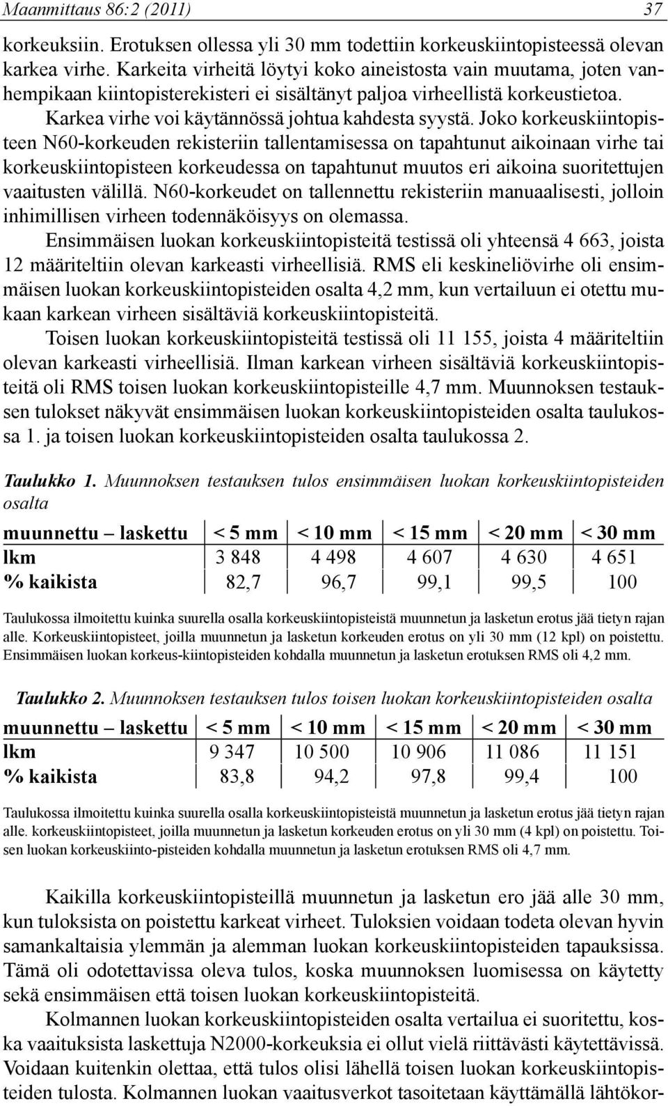 Joko korkeuskiintopisteen N60-korkeuden rekisteriin tallentamisessa on tapahtunut aikoinaan virhe tai korkeuskiintopisteen korkeudessa on tapahtunut muutos eri aikoina suoritettujen vaaitusten