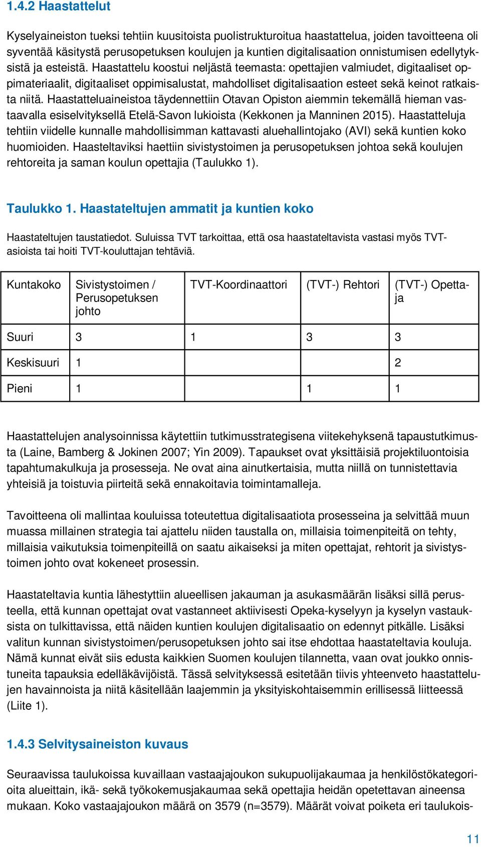 Haastattelu koostui neljästä teemasta: opettajien valmiudet, digitaaliset oppimateriaalit, digitaaliset oppimisalustat, mahdolliset digitalisaation esteet sekä keinot ratkaista niitä.