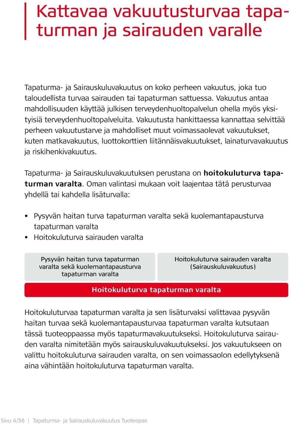 Vakuutusta hankittaessa kannattaa selvittää perheen vakuutustarve ja mahdolliset muut voimassaolevat vakuutukset, ku ten matkavakuutus, luottokorttien liitännäisvakuutukset, lainaturvavakuutus ja