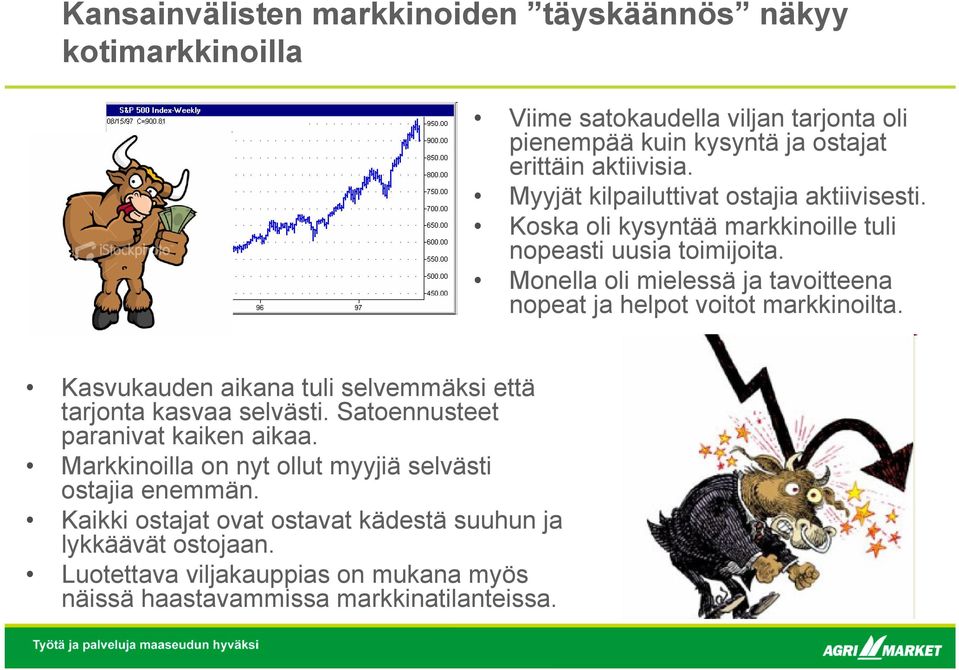 Monella oli mielessä ja tavoitteena nopeat ja helpot voitot markkinoilta. Kasvukauden aikana tuli selvemmäksi että tarjonta kasvaa selvästi.