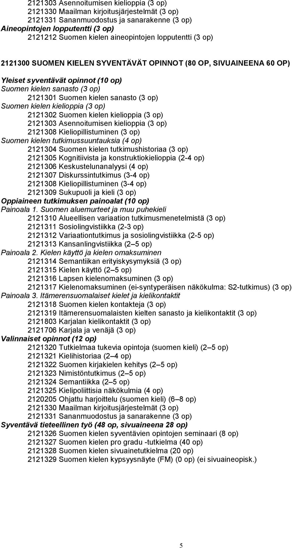 op) Suomen kielen kielioppia (3 op) 2121302 Suomen kielen kielioppia (3 op) 2121303 Asennoitumisen kielioppia (3 op) 2121308 Kieliopillistuminen (3 op) Suomen kielen tutkimussuuntauksia (4 op)